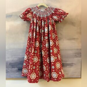 Girls Smocked Red Floral Whimsical Long Dress